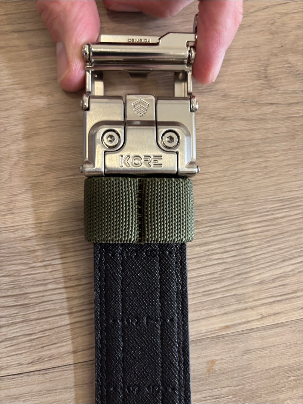 Men's Olive Green Belt with Silver Clip Buckle - Picture 6 of 8